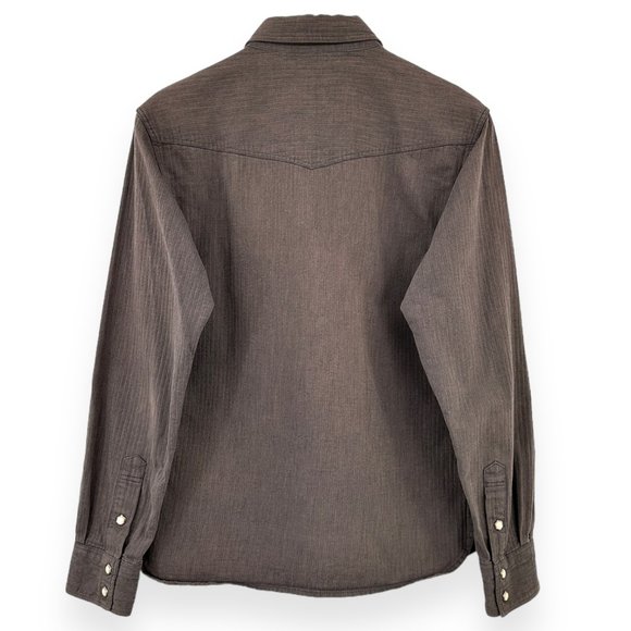 The Flat Head Brown Ribbed Denim Snap Button Western Shirt Overshirt sz 38 - Picture 2 of 8